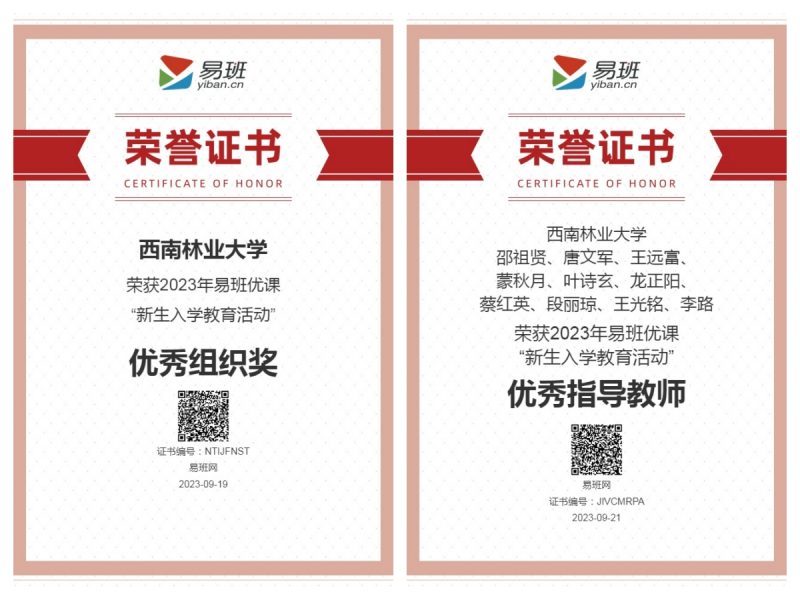我校2023年易班优课“新生入学教育活动”获优秀组织奖、优秀指导教师奖